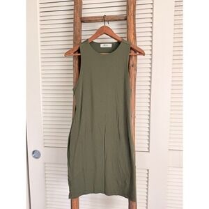 Mahina Olive Green Sleeveless Tank Dress‎ Midi Made USA Size S